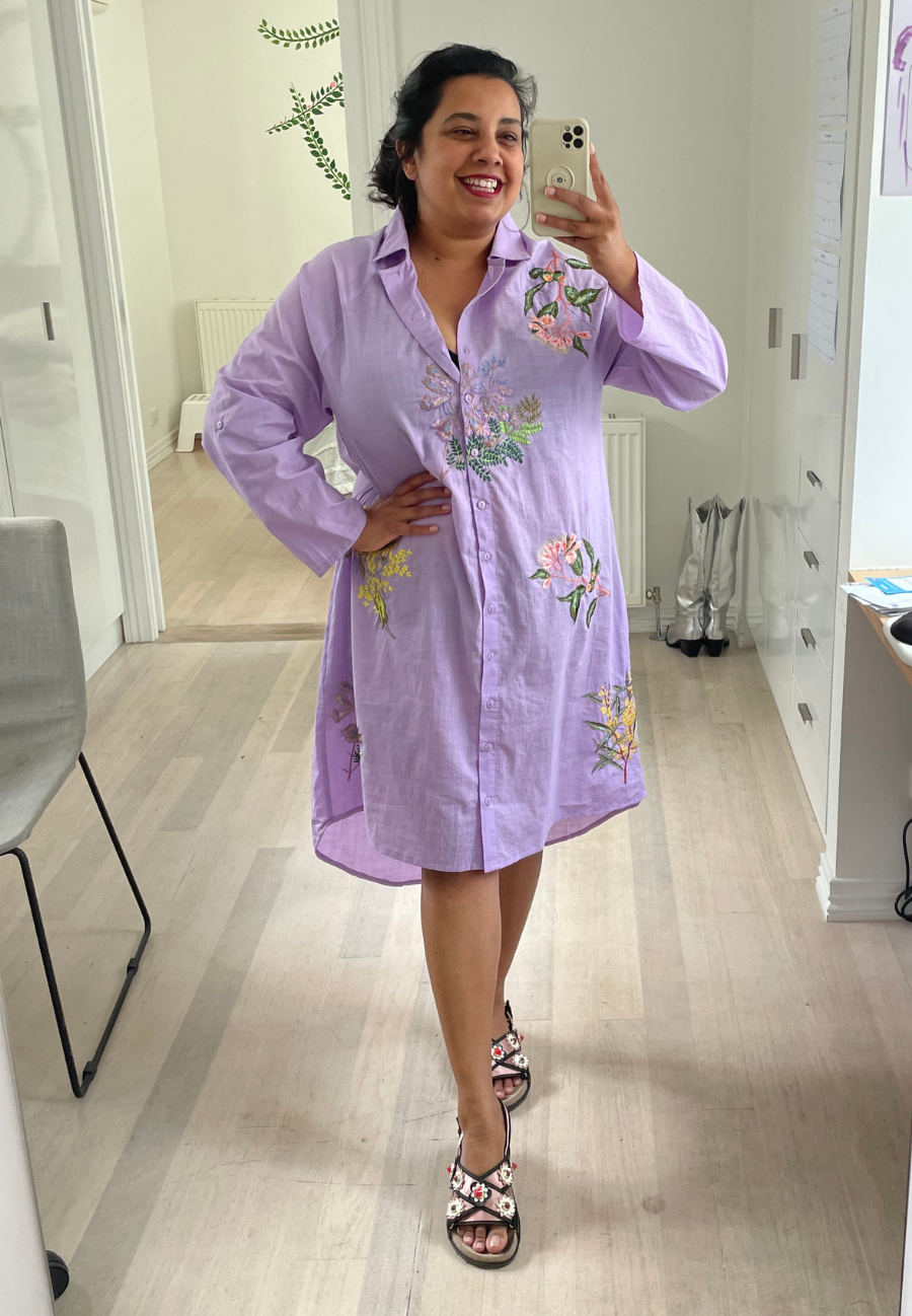 Mahalia Dress in Lilac with Embroidered Botánica