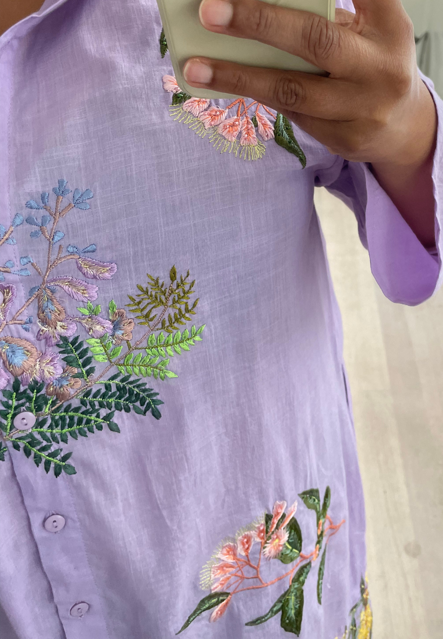 Mahalia Dress in Lilac with Embroidered Botánica