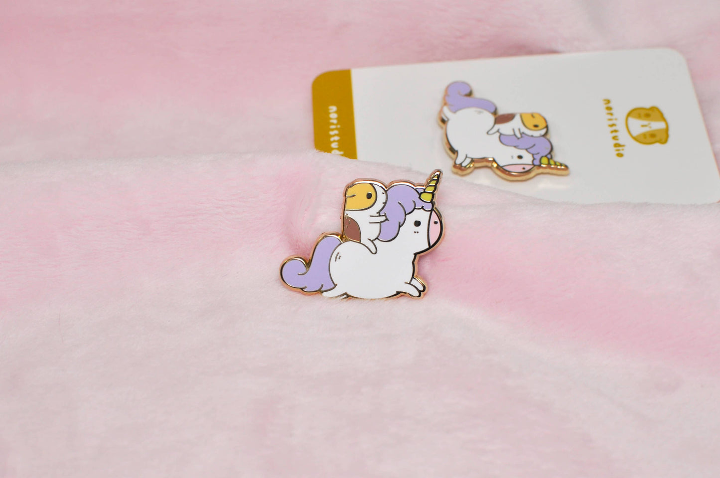 18K Gold Plated Guinea pig and Unicorn Enamel Pin