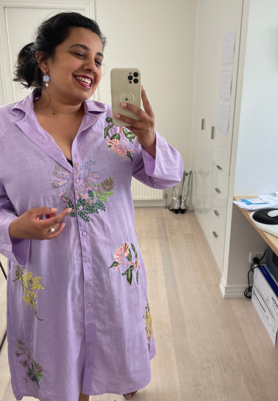 Mahalia Dress in Lilac with Embroidered Botánica