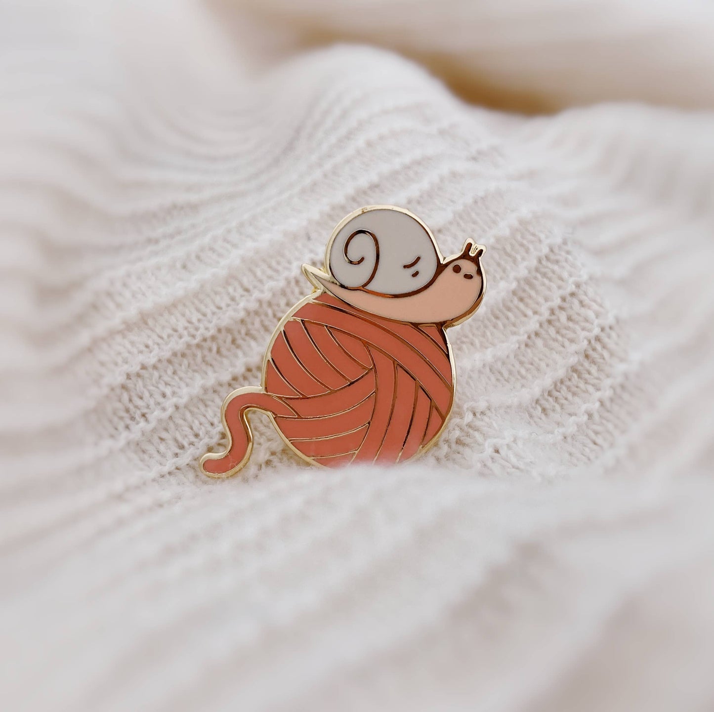 Josh the Snail with Yarn Ball Enamel Pin, gold color plated