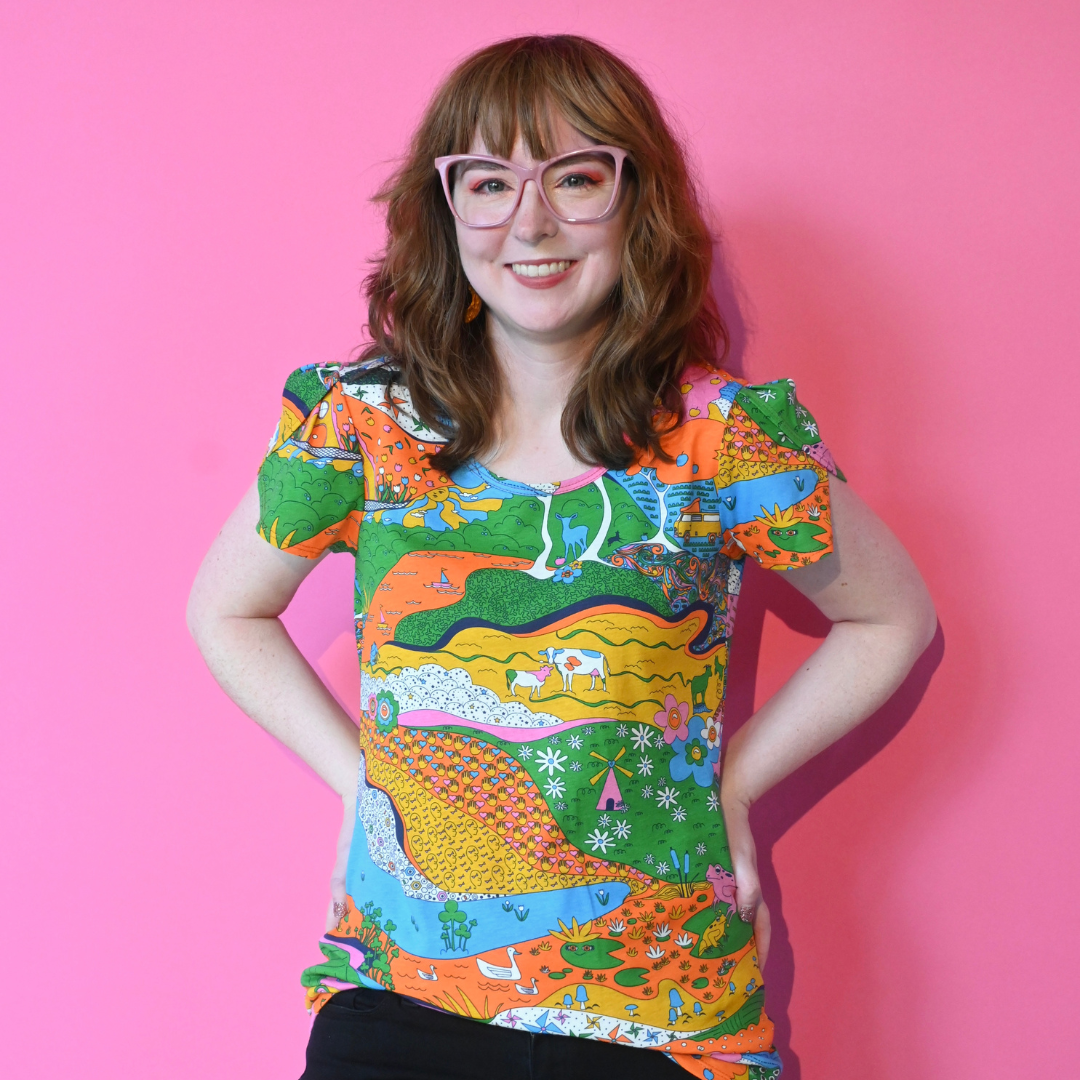 Landscape Tulip Sleeve Tee in Rainbow Farm